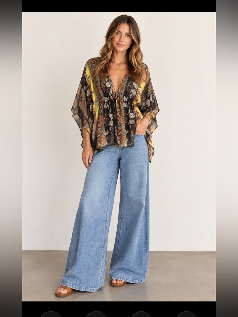 Semi Sheer Paisley Tie-Front